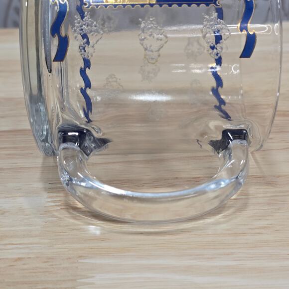 Chicago Skyline Glass Coffee Mug Postage Stamp Gold Navy 3D Touch Windy Clouds - Picture 7 of 8